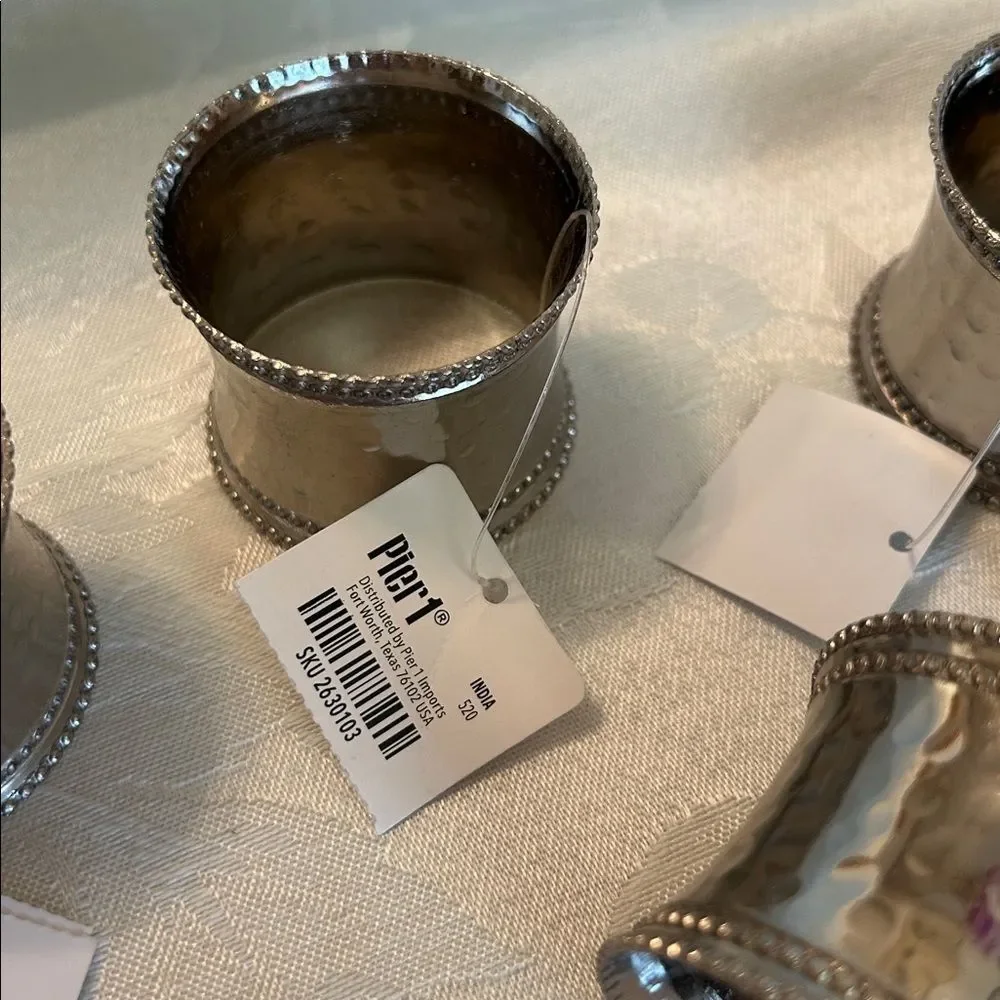 Pier 1 Hammered Silver Napkin Rings six piece Set NWT